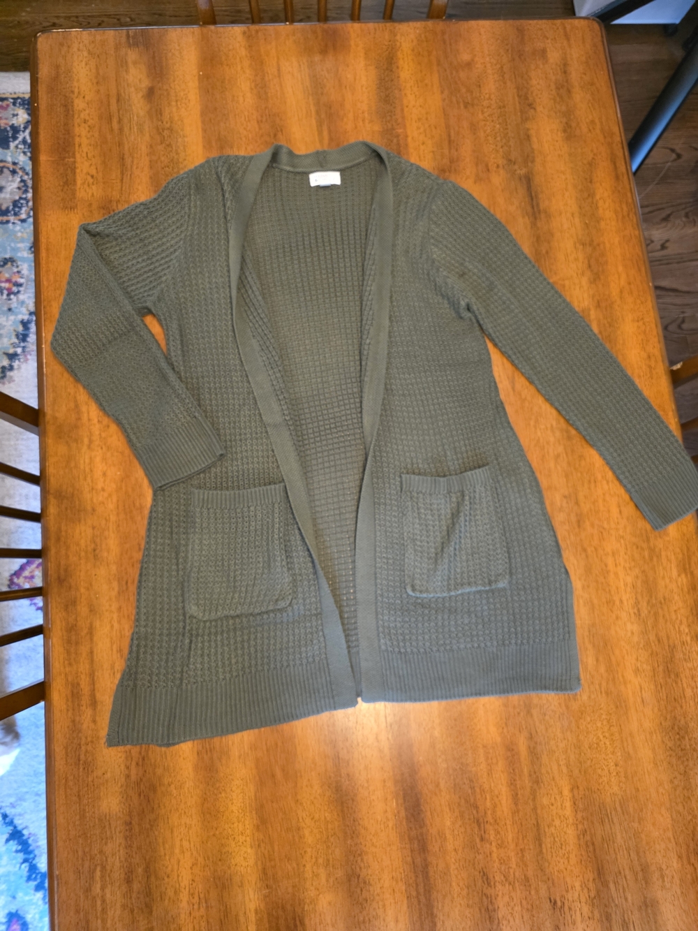 Market & Spruce Olive Green Open-Front Waffle Cardigan
